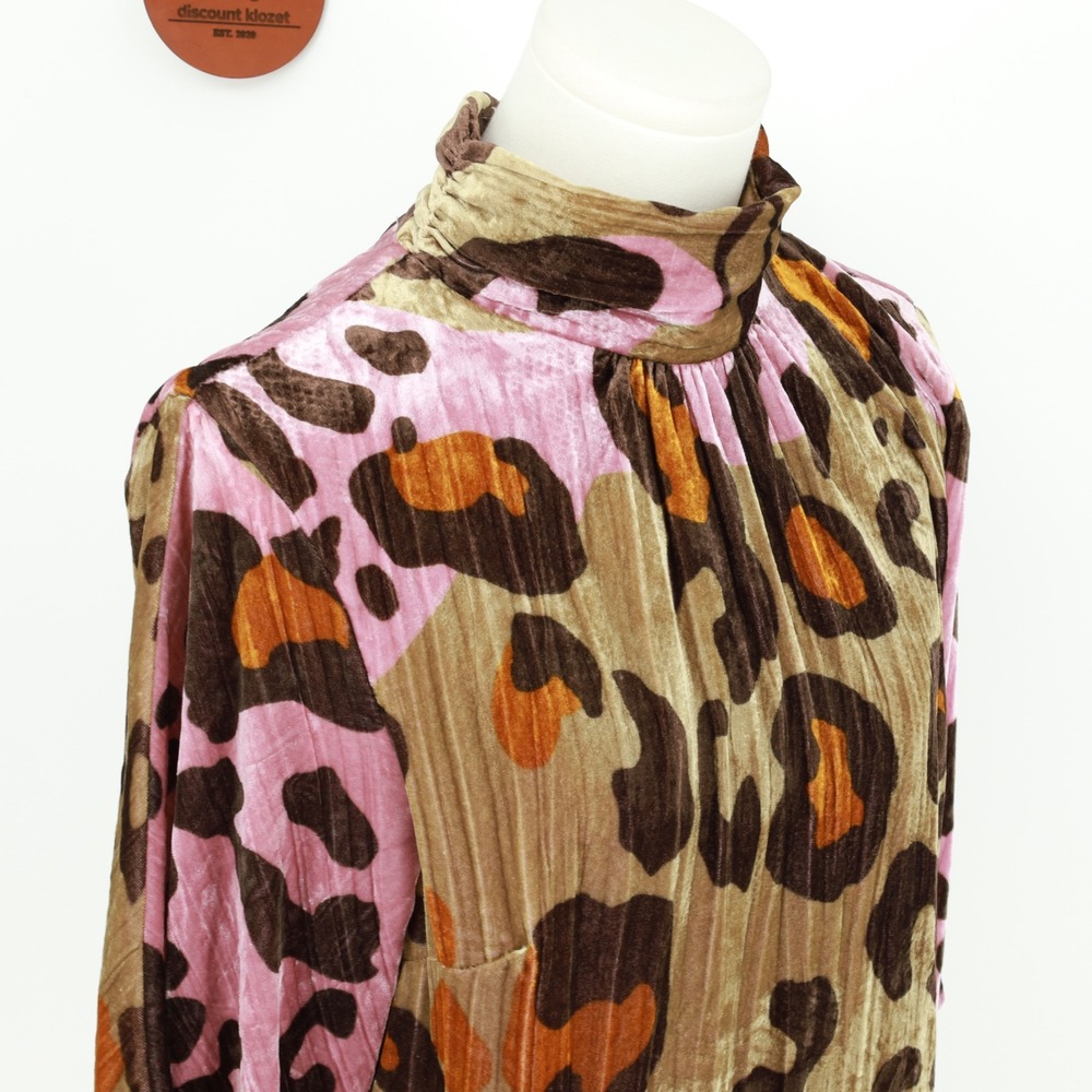 Anthropologie Layla Leopard Crushed Velvet Mini Dress Size 8 Balloon Sleeves - Picture 6 of 13